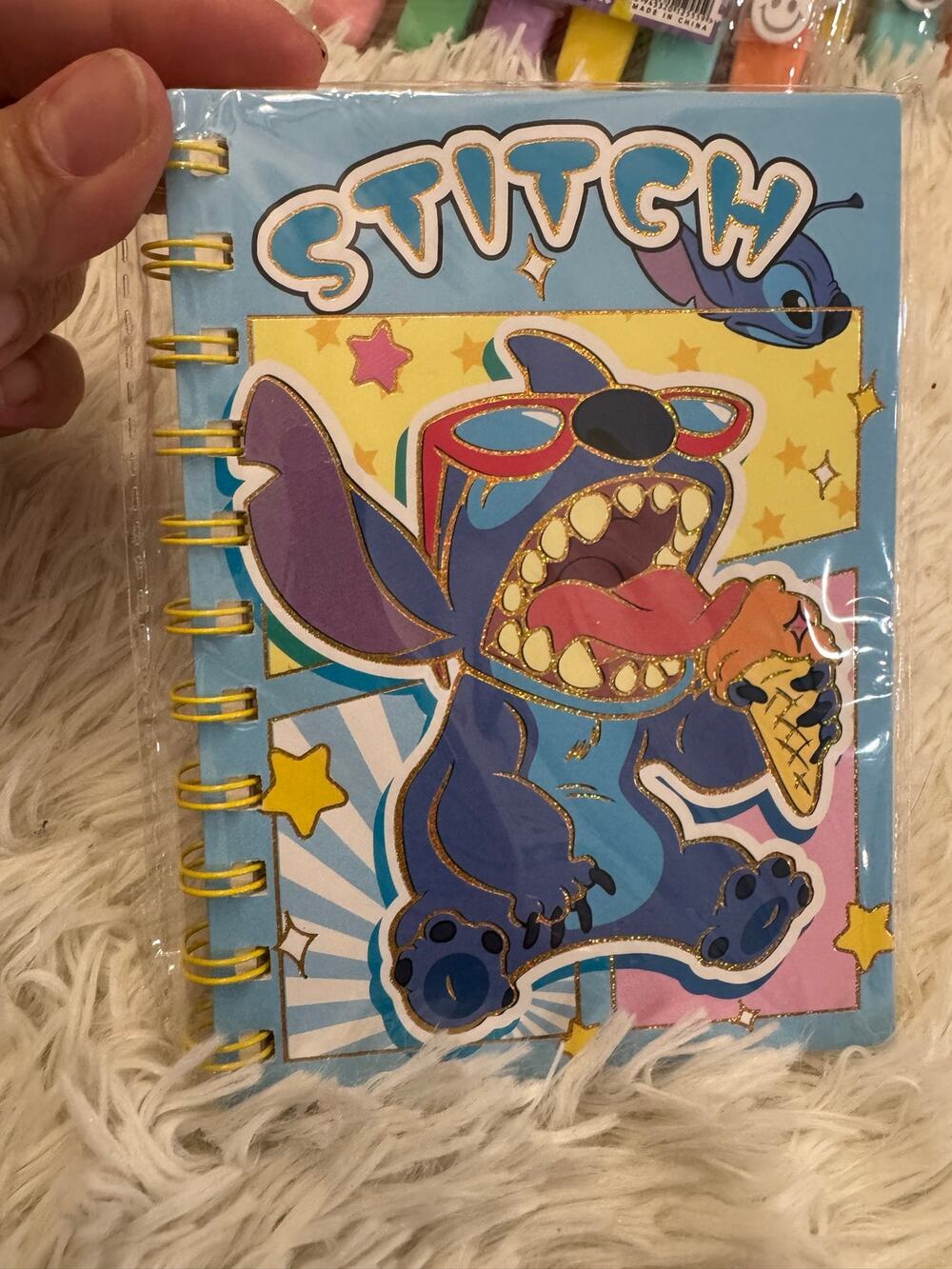 Stitch eating ice cream notebook size A6 spiral lined pages sparkles